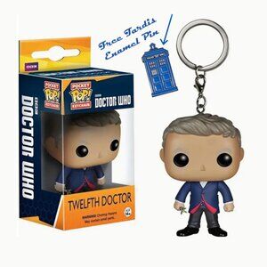 Funko Pop Doctor Who Twelfth Doctor Pocket Keychain w/ Free Tardis Enamel Pin